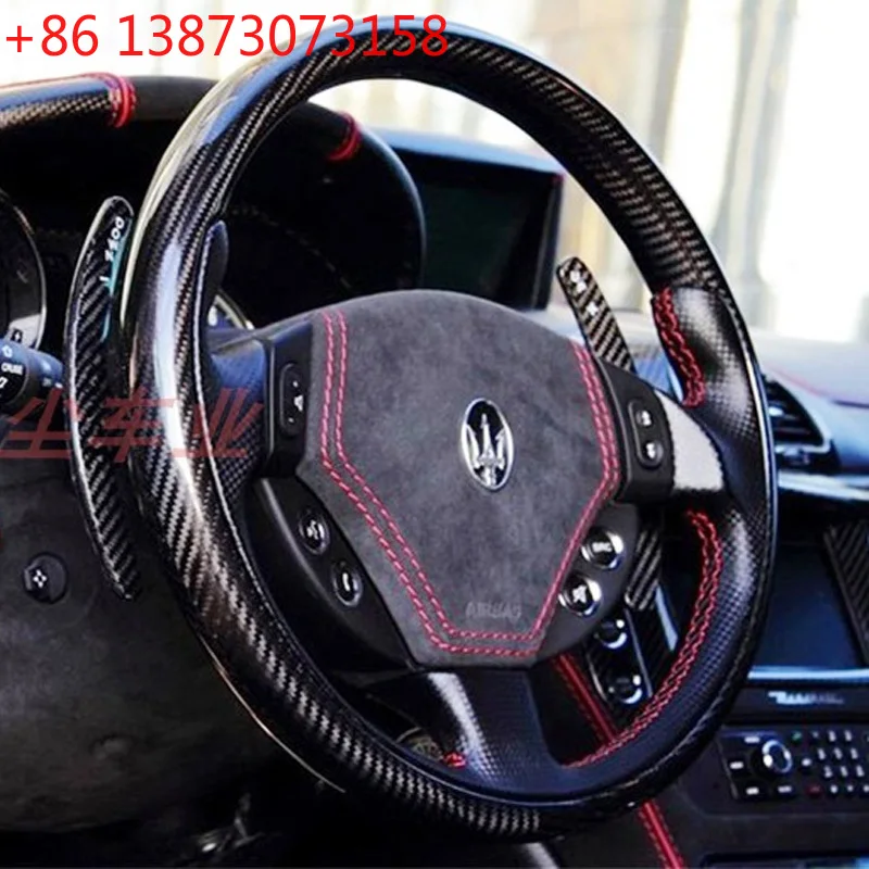 Hand-stitch Full Coverage Steering Wheel Cover for Maserati GranTurismo GT GTS Braid Carbon Fiber Interior Leather Accessory