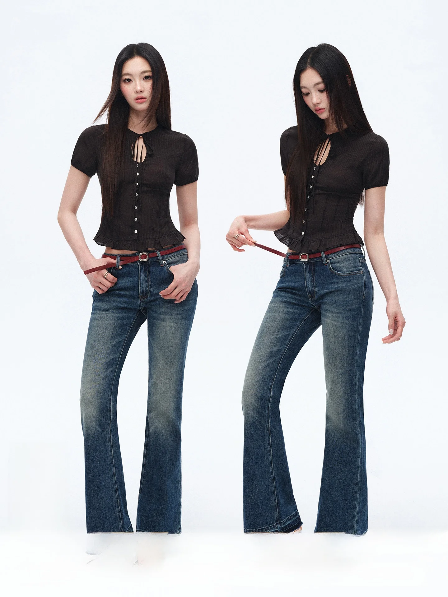 

Trendkill Original Korean Style Belted Design Slimming Short Sleeve Shirt New Arrival Waist Cinched Women's Fashion Summer 2026