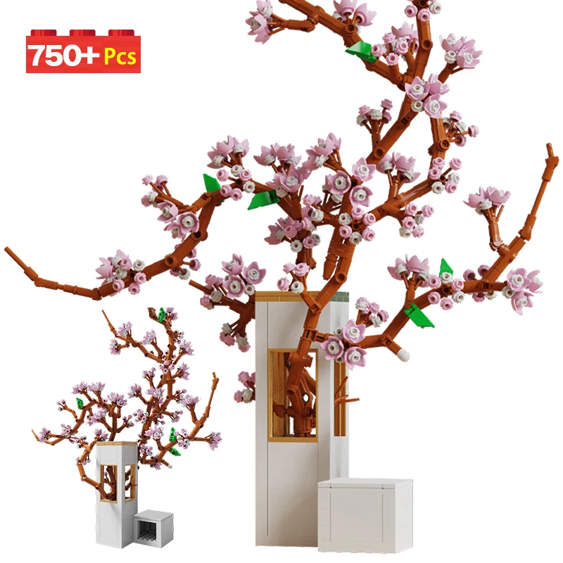 750pcs City Cherry Blossom Flower Ornament Building Blocks Friends Home Bouquet Decoration Figures Bricks Toys for Kids Gifts