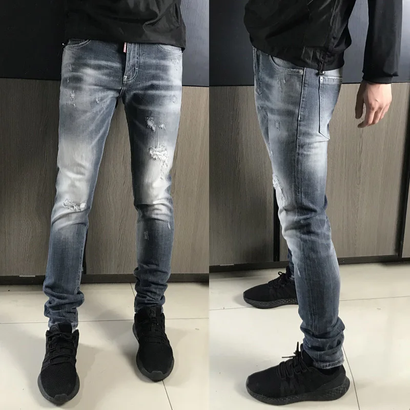 

Мужские джинсы Slim Fit: весенне-осенние, зимние, с эффектом потертости, эластичные, повседневные, модные, городские, со средней посадкой, длинные брюки, молодежные джинсы