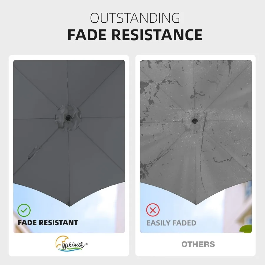 Parasol de patio à 3 niveaux de 9 pieds avec base robuste incluse pour une utilisation extérieure, tissu polyester résistant à la décoloration et imperméable avec 8 pièces
