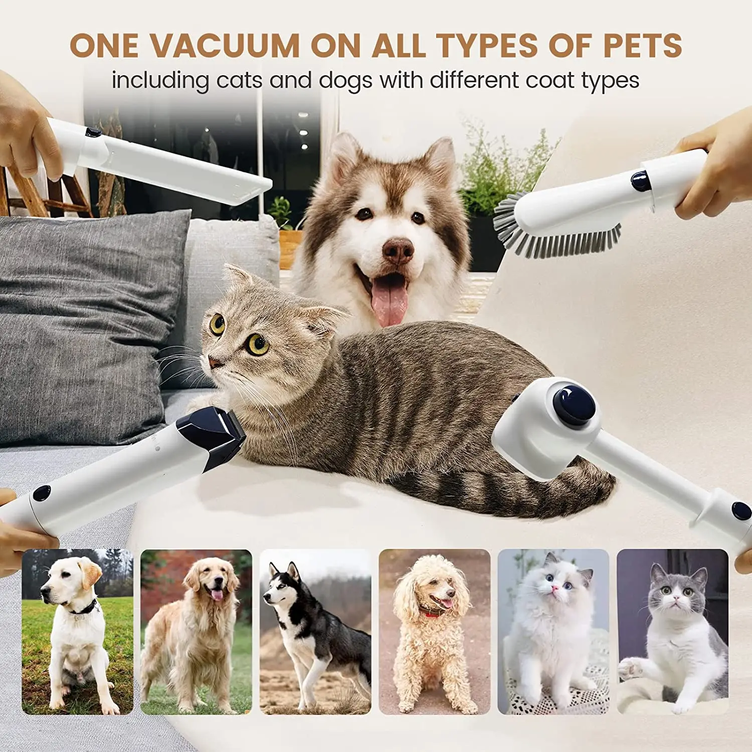 12Kpa Adjustable Suction Deshedding Grooming Tools Ultra Quiet Pet Grooming Vacuum for Dogs Cats