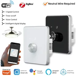 Tuya Wifi Zigbee manopola Smart Fan Switch 5 Speed Control ventilatore da soffitto interruttore rotante telecomando Fan Governor funziona Alexa Googl