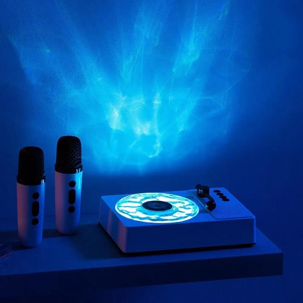 Retro Vinyl Record Player Karaoke Speaker Dynamic Water Ripple RGB Light With Microphone White Noise Sleep Aid Turntable Speaker