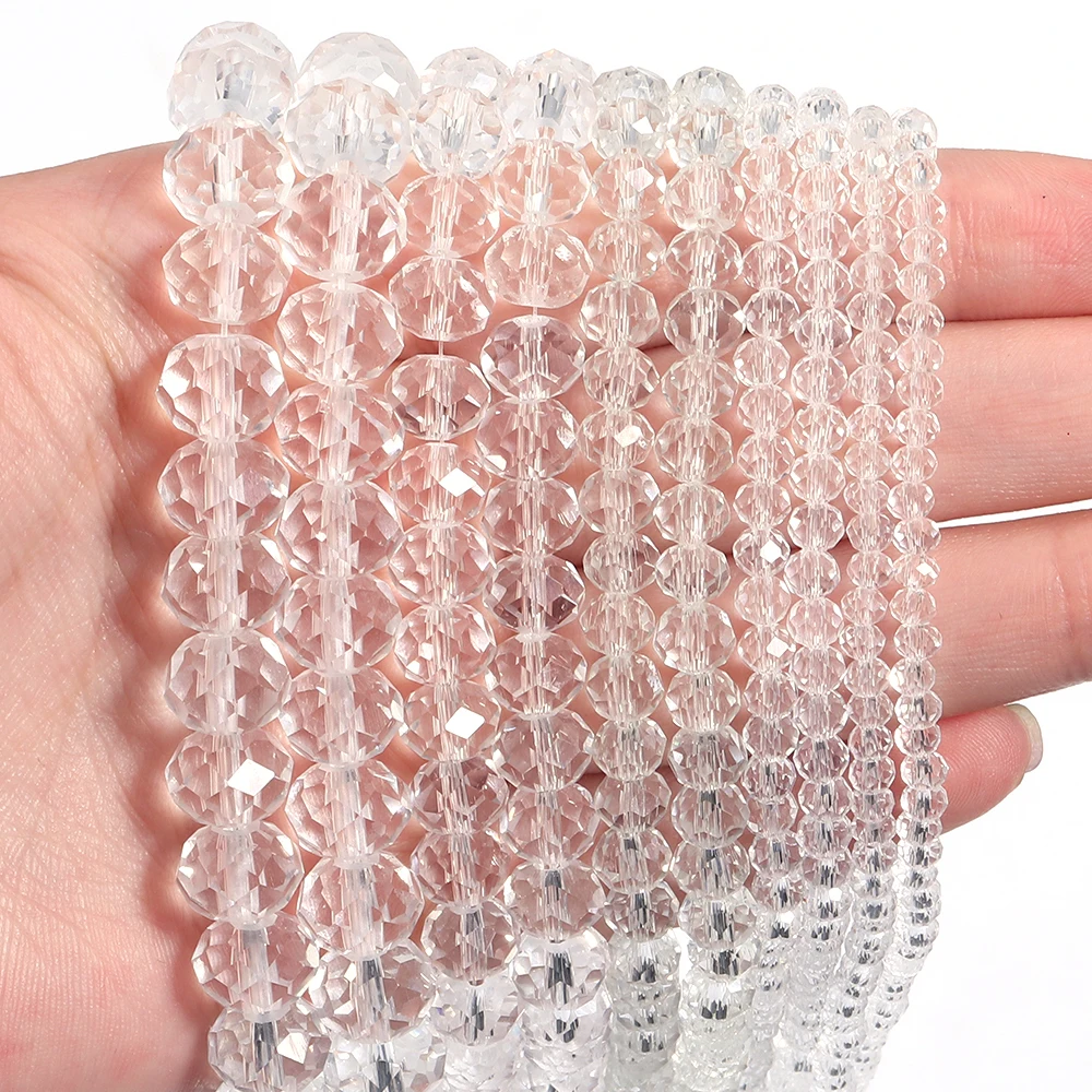 1 Strand Cut Surface White Transparent Crystal Abacus Beads Flat Loose Beads DIY Jewelry Bracelet Necklace Pendant Accessories