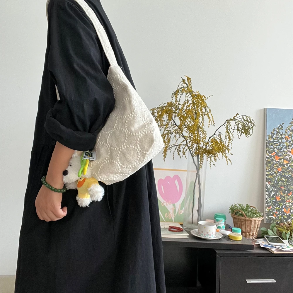 Japanese Style Hobo Akegawa Masaoka Wind Chimes Drum Flowers Cotton Linen Heavy Embroidery Single Shoulder Bag Handbag  U...