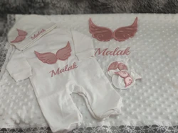 Dollbling Hospital Exit 5pcs Embroidery Name Newborn Angle Wings Romper Blanket  Nursery Bedding Swaddle Handmade Infant Outfit