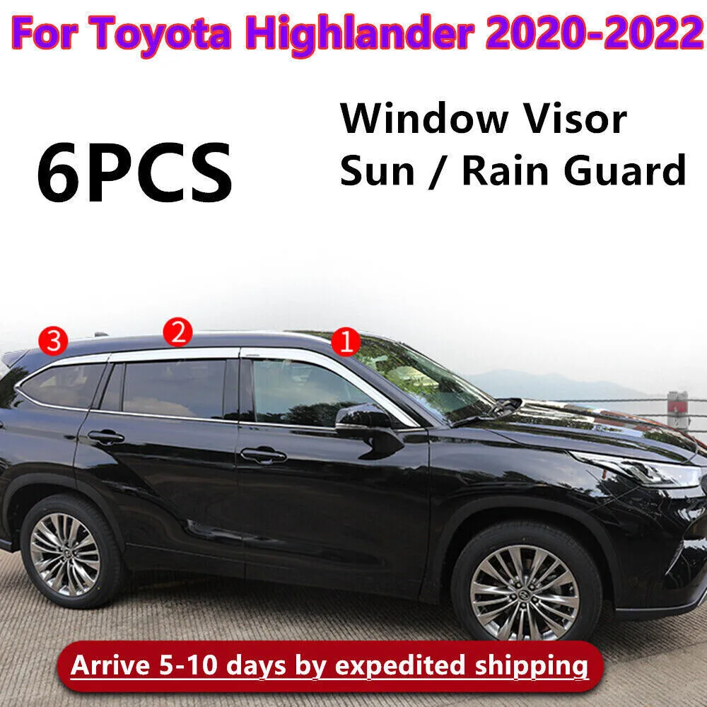Chrome Window Visor Vent Shades Sun Rain Guard For Toyota Highlander 2020-2022