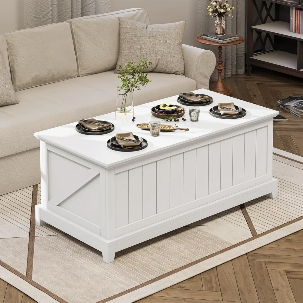 

48” Lift Top Coffee Table for Living Room, Coffee Tables with Large Storage & Fence Design, Coffee Table Lifting top