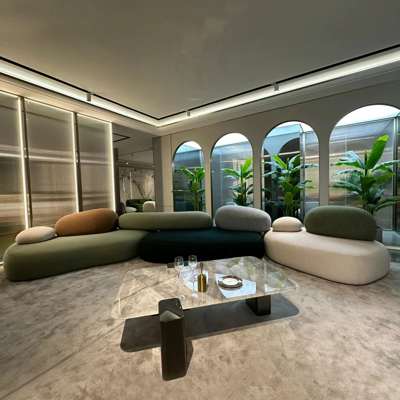 AIROW Modern Cobblestone Texture Velvet Sofa Set, Modular Sectional Pebble Couch for Hotel Lobby Living Room