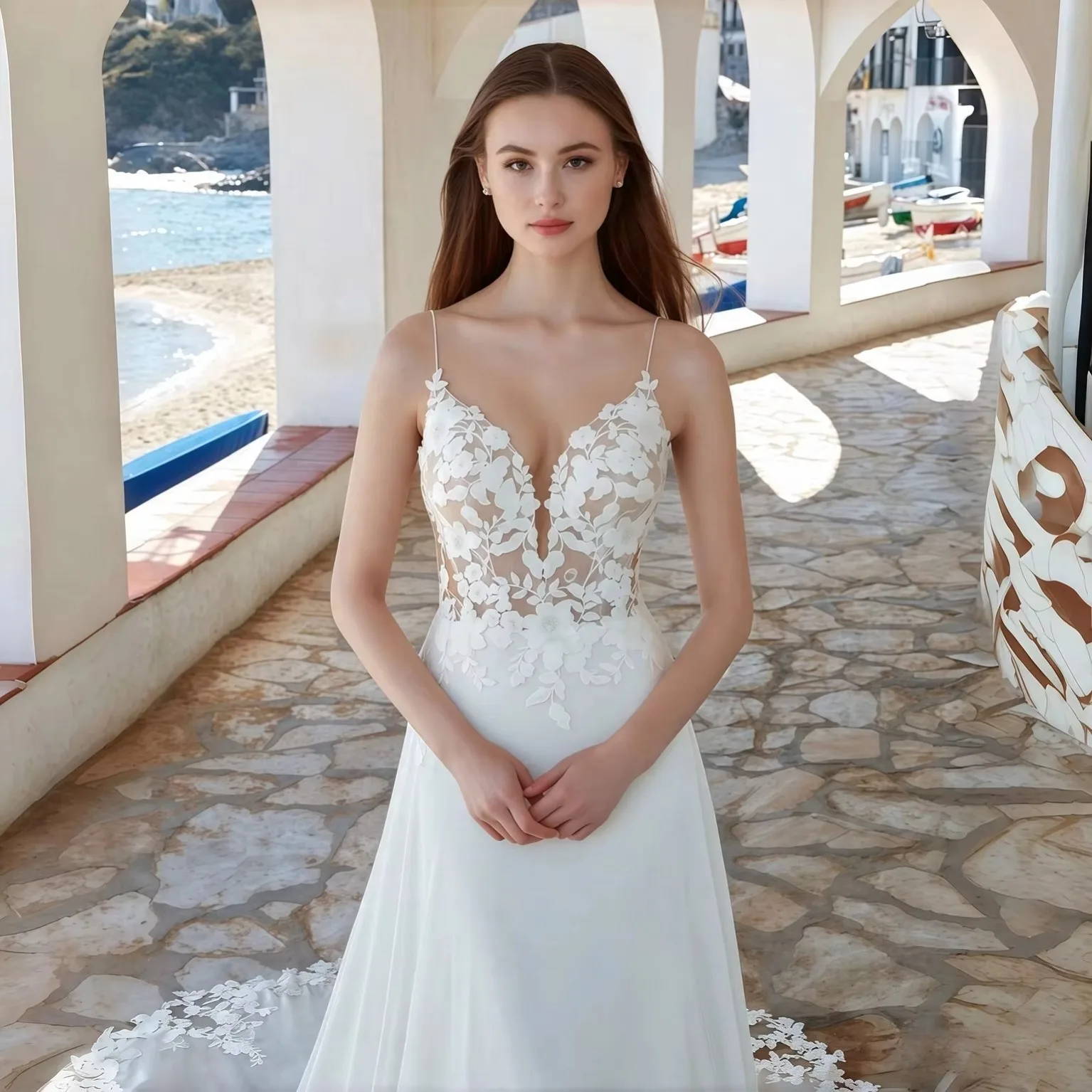 BigDay 2026 New Elegant A-Line Wedding Dress Spaghetti Straps V-Neck Sleeveles Bridal Gownss Backless Lace Vestidos De Novia