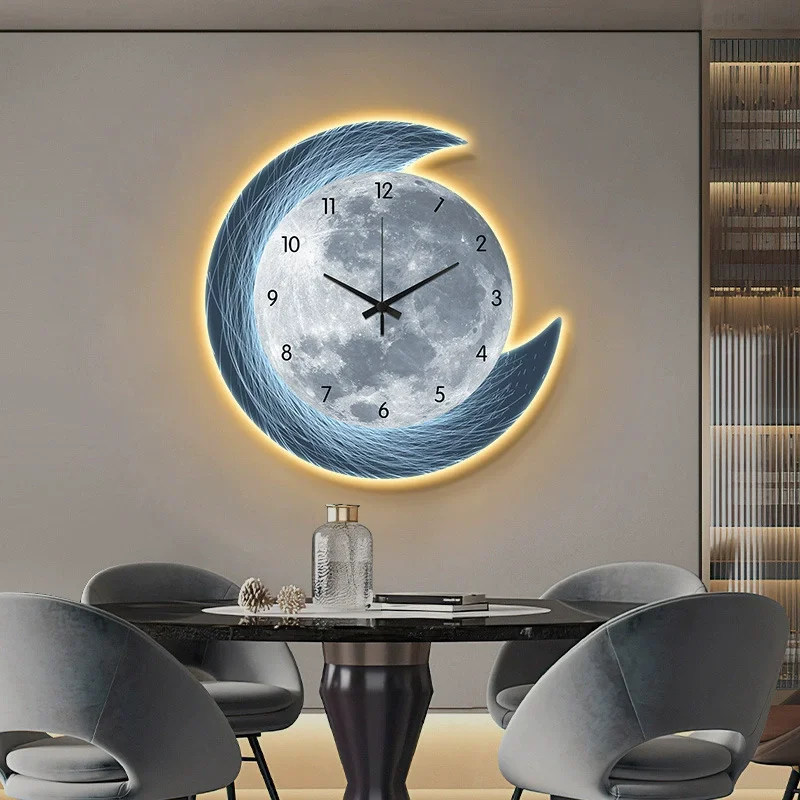 20in LED Light Wall Clock Dining Room Living Moon The Earth Modelling Silent Movement Bedroom Clock