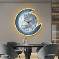 20in LED Light Wall Clock Dining Room Living Moon The Earth Modelling Silent Movement Bedroom Clock Wall Decoration Home Gifts