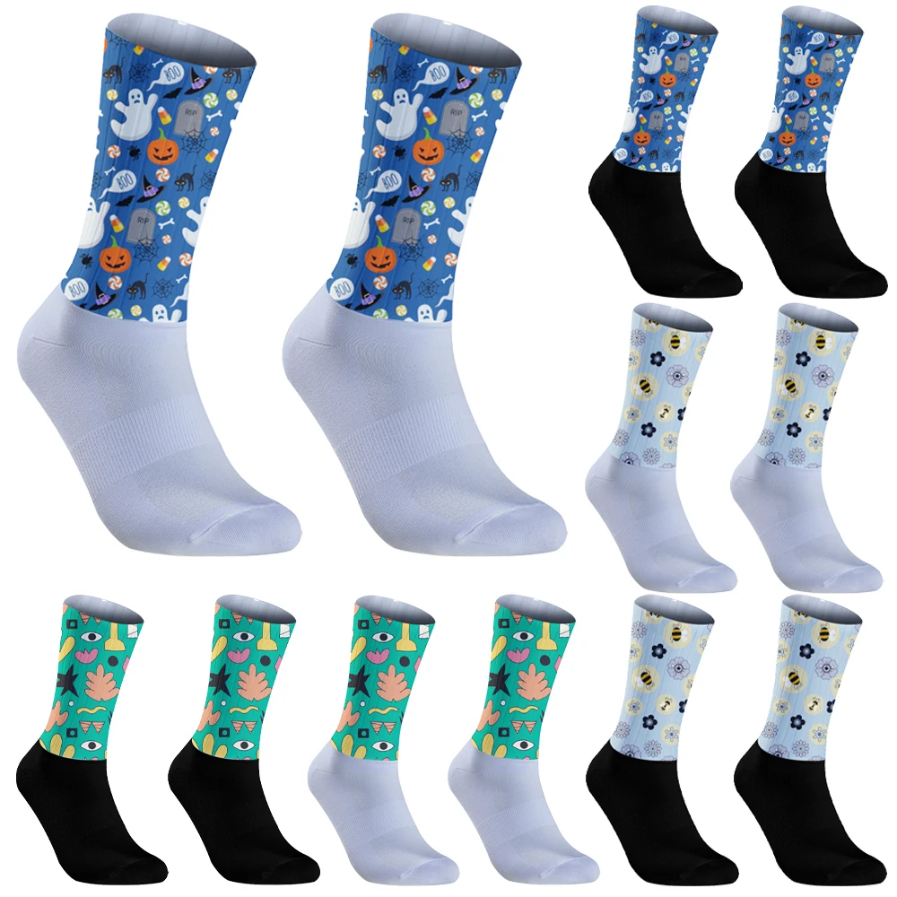 

New 6 Pair Bike Socks Calcetines Ciclismo Socks Anti Slip Whiteline Silicone Summer Cycling Aero Socks Men Bicycle Sport Running