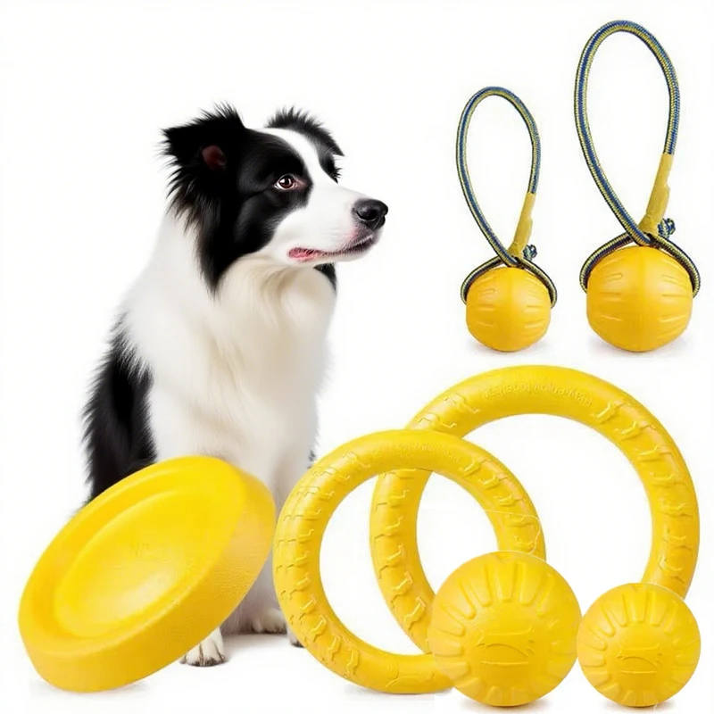 3/4 Stück interaktives Hundespielzeug-Set, fliegende Scheibe, Seil, Ball, bissfestes EVA-Material für aggressive Kauer, Hundetraining für große Rasse
