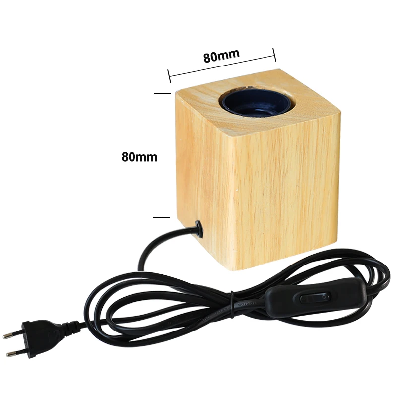 Retro Wooden Square Block Table Lamp E27 220V 110V Socket EU Plug Vintage Desk Lamp Night Light Base Holder Bedside Lamp Decor