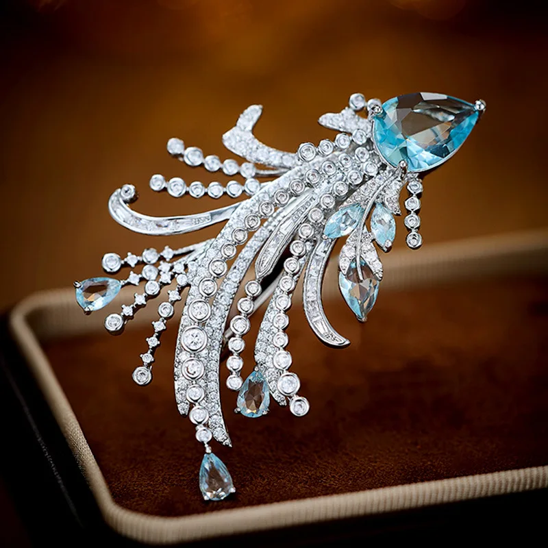 

Luxury Phoenix Feather Brooch,Animal Pin With 3A Ziron Inlaid ,Elegant Banquet Accessory for Women