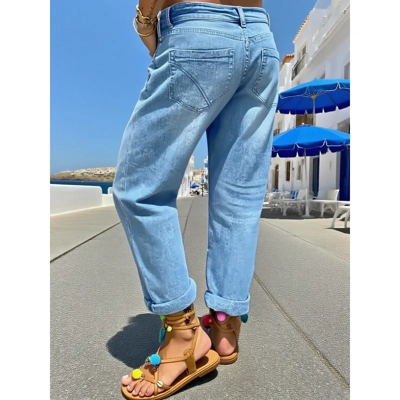 

Womens Jeans Y2k Jeans Baggy Jeans Button Detail Design Straight Leg Denim Pants Comfortable Loose Trousers
