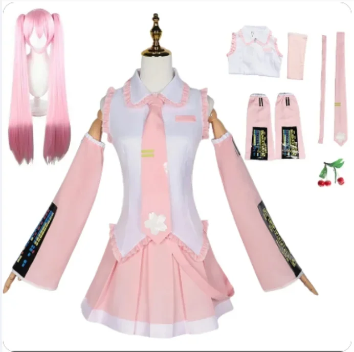 

Pink Miku Cosplay Costume Performance Suit Cos Suit Hatsune Miku Regular C Suit Wig Jk Cosplay Girls Spring Sakura Cherry Miku