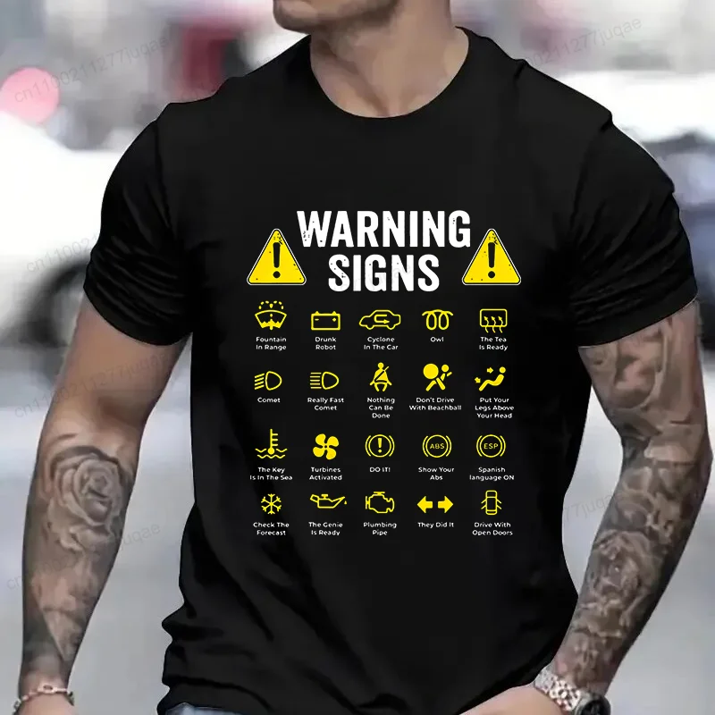 New Summer Short Sleeve Mens Tshirts Streetwear Funny Driving Warning Signs 101 Auto Mechanic Printed Top Tees Oversized Tshirt
