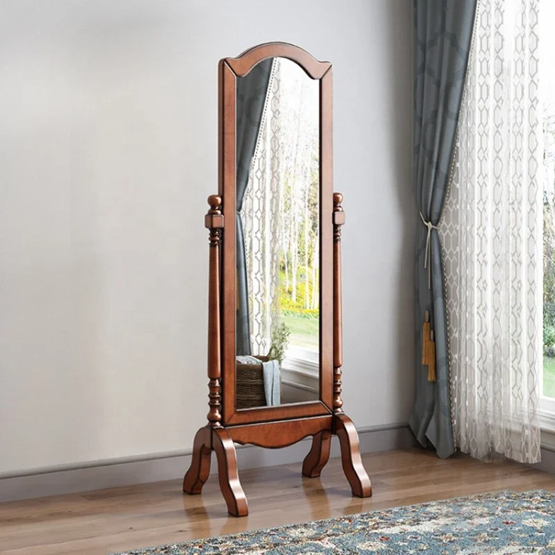 Customizable American Style Bedroom Furniture Dark Sturdy Wood Standing Mirrors