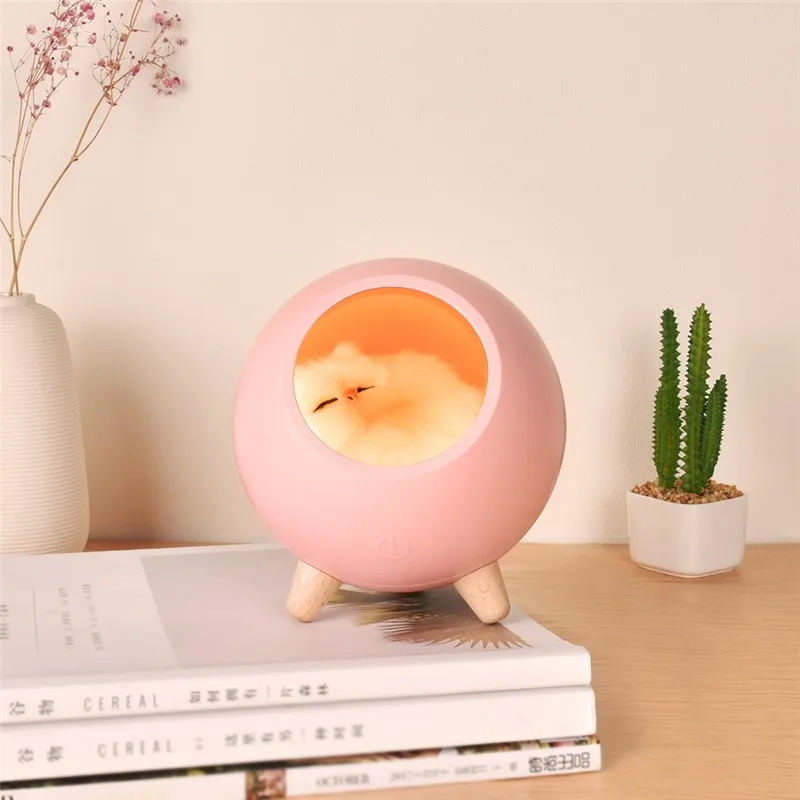 Cute Cat LED Lamp Night Light for Home Decor USB Rechargeable Atmosphere Light Stepless Dimming Novelty Birthday Gift for Girl