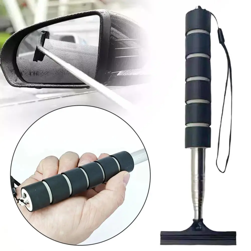 Car Rearview Mirror Wiper Stainless Steel Telescopic Retractable Layered Brush Head Auto Mirror Wash Cleaning Brush Wiper
