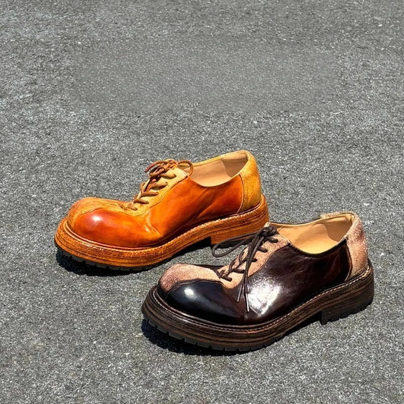 

Handmade Casual Oxfords Men's Leather Shoes Commuter Business Genuine Leather High Quality Round Toe Thick Sole Male Shoes