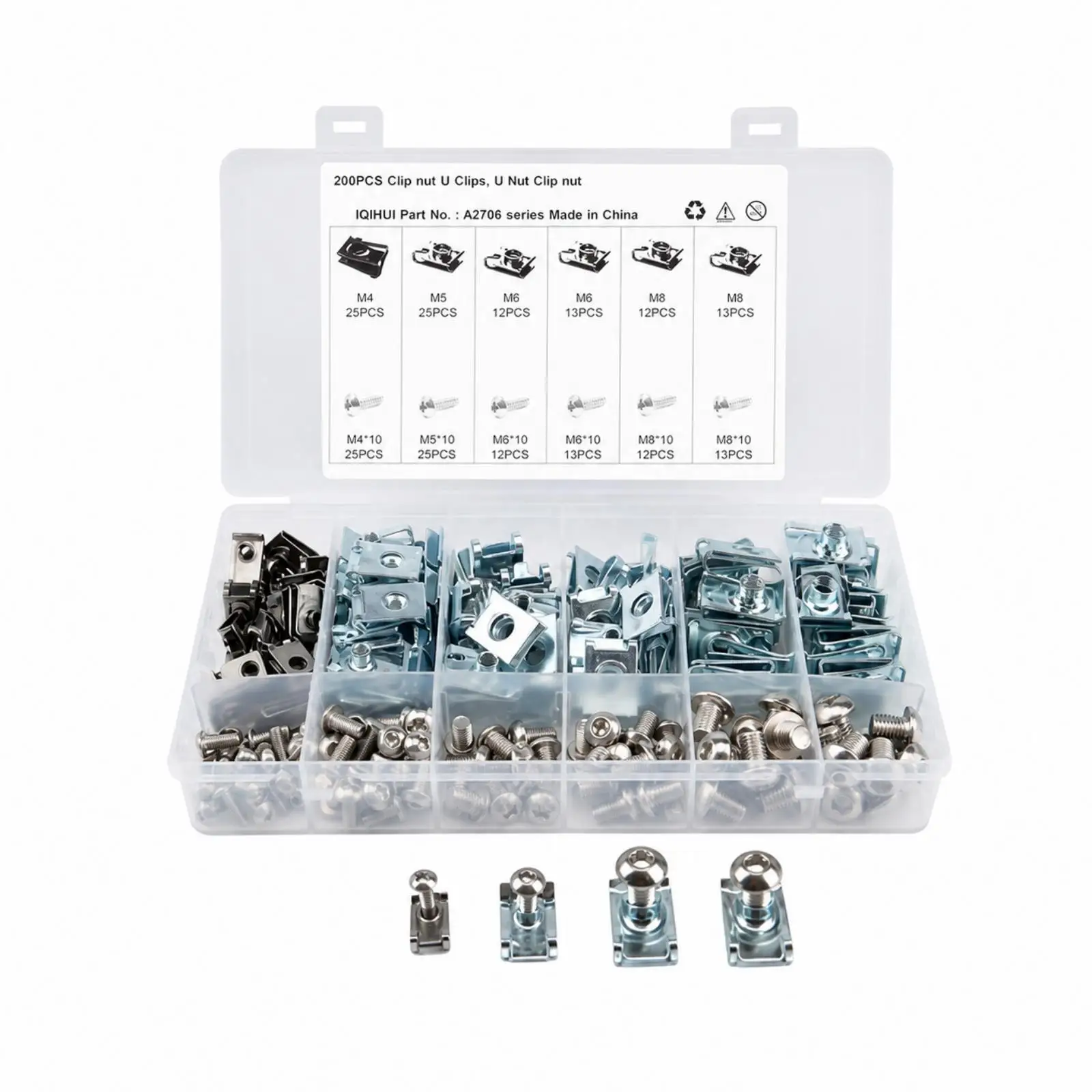200 Pieces Type B Spring Clip Nut Assortment Resistant Automotive Clip Nut Assortment with Fasteners Assorted Sizes for