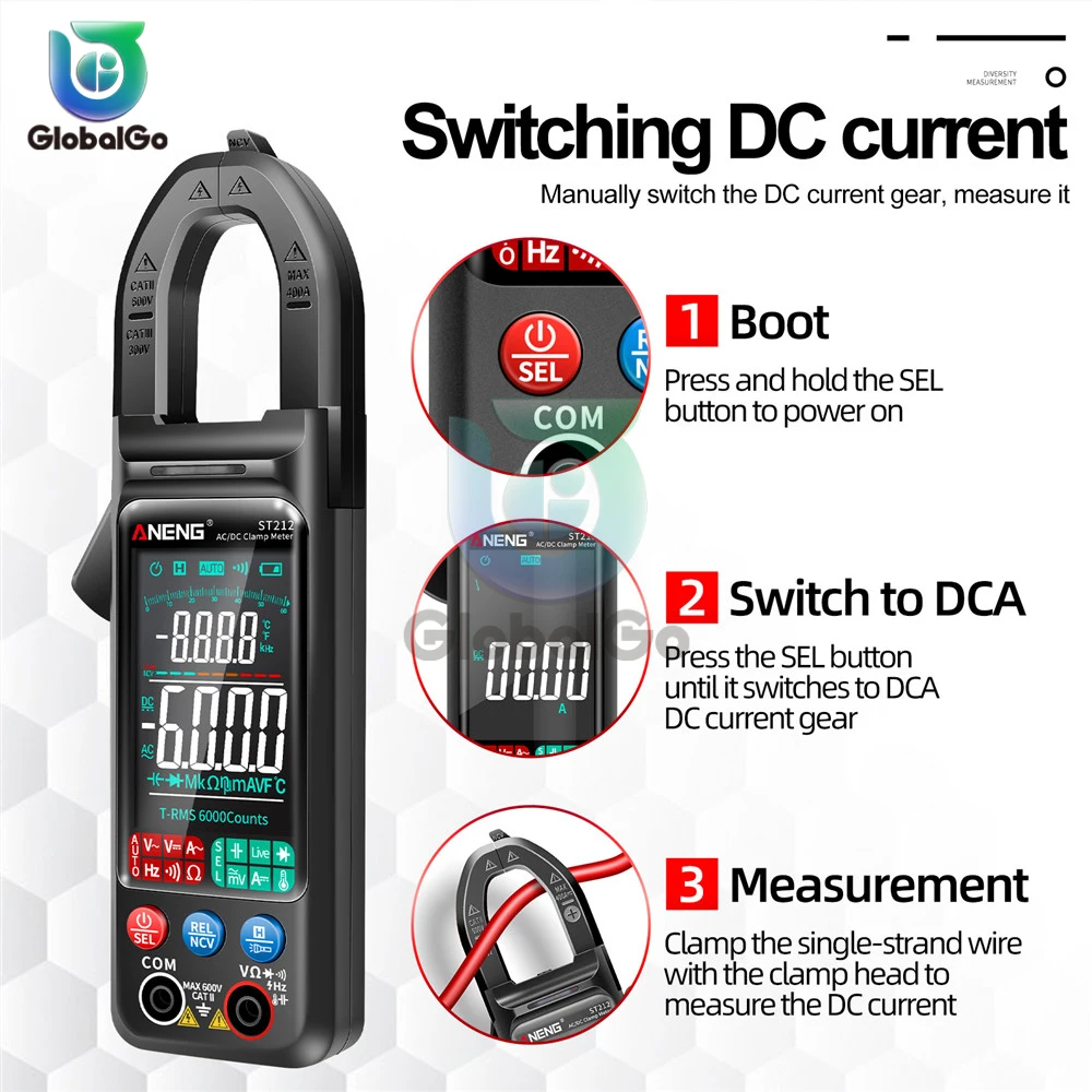 ANENG ST212 Digital Clamp Meter DC/AC Current 6000 Counts Multimeter Ammeter Voltage Tester Car Amp Hz NCV Ohm Test