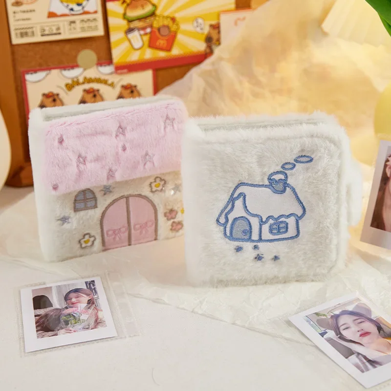 1 Pc Cute House Shape Plush Kpop Photocards Holder 3inch Binder Notebook Album Photo Cards Collection Book for Girls Stationery