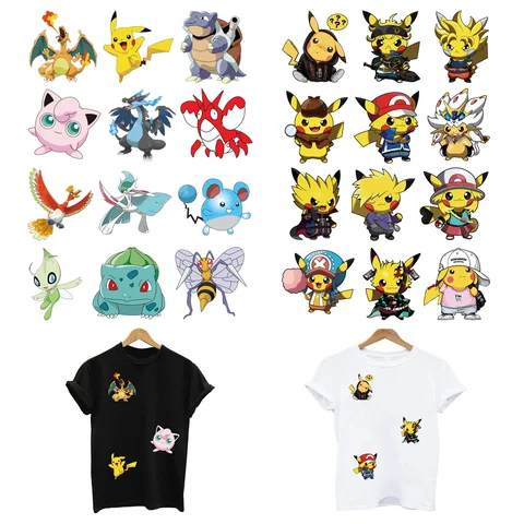 12 Peças/Lote de Adesivos Termocolantes Pikachu para Aplicação em Roupas Infantis e Camisetas de Crianças