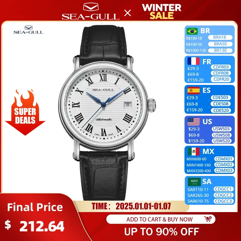 2023 Seagull Business Watch Men's Mechanical Wristwatch 50 meters Waterproof Leather Fashion Men's Watch reloj hombre 819.368