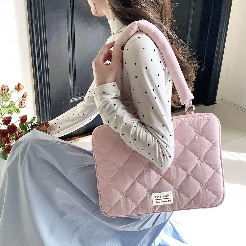 Cute Bow Embroidered Laptop Sleeve Bag For 11-15 Inch Portable Shoulder Handbag Fashion Notebook Case For Women view 3