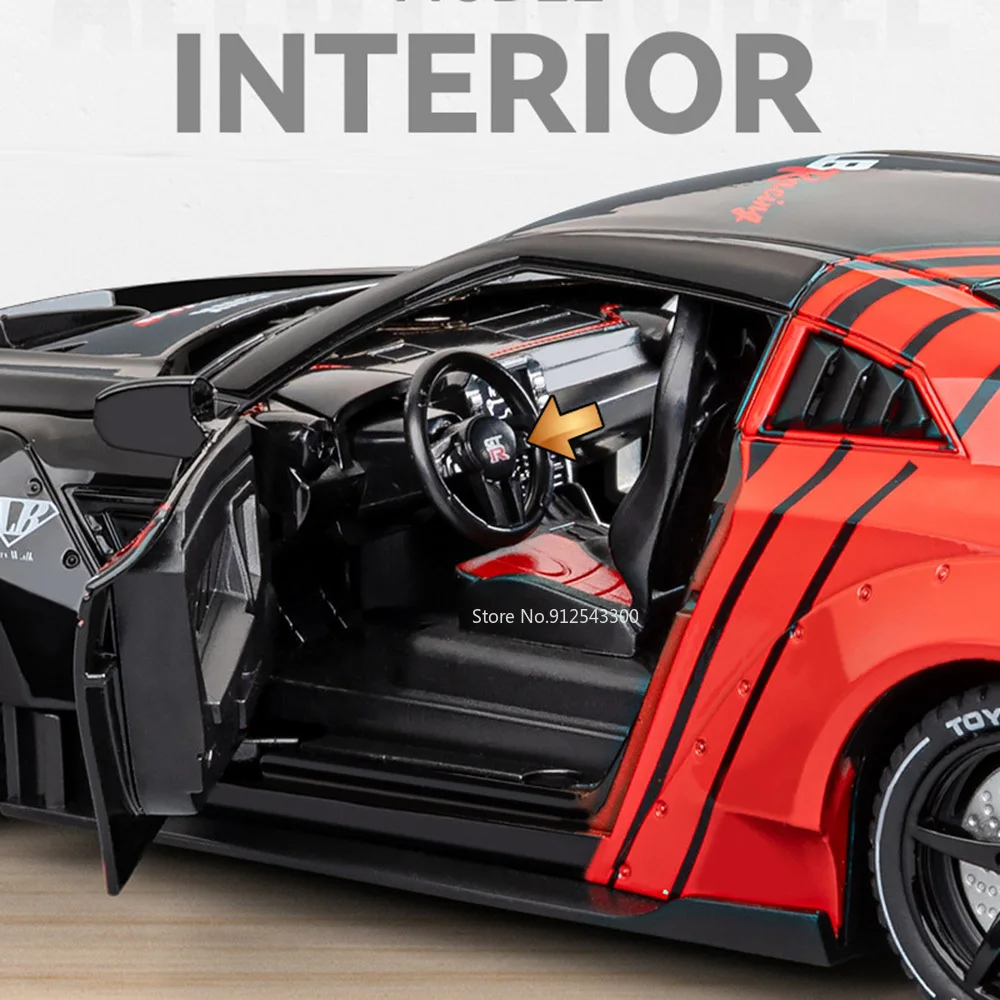 Model samochodu wyścigowego GTR R34 w skali 1:24, zabawka, odlew ze stopu, otwierane drzwi, napęd na sprężynę, modele samochodów sportowych, dźwięk, światło, prezenty dla dzieci.