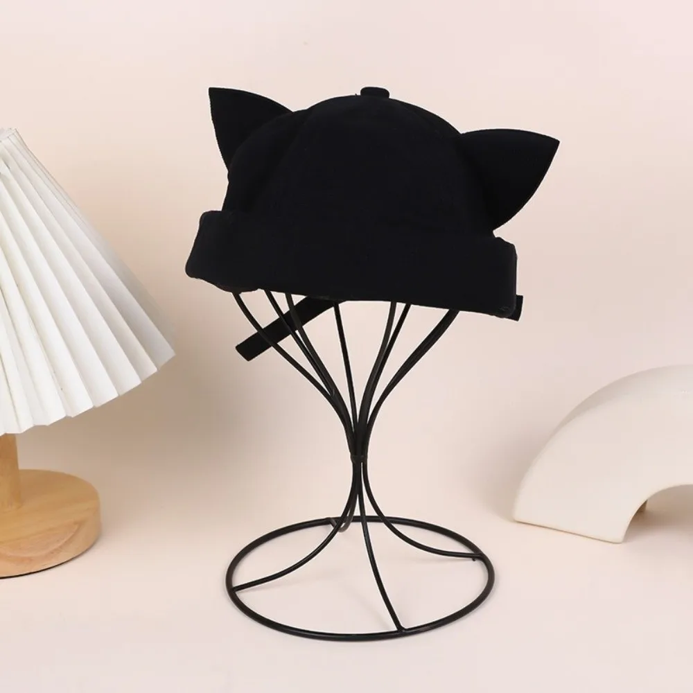 Lightweight Cute Cat Ears Brimless Hat Adjustable Breathable Woman's Landlord Hat Unisex Vintage Dome Melon Cap Travel