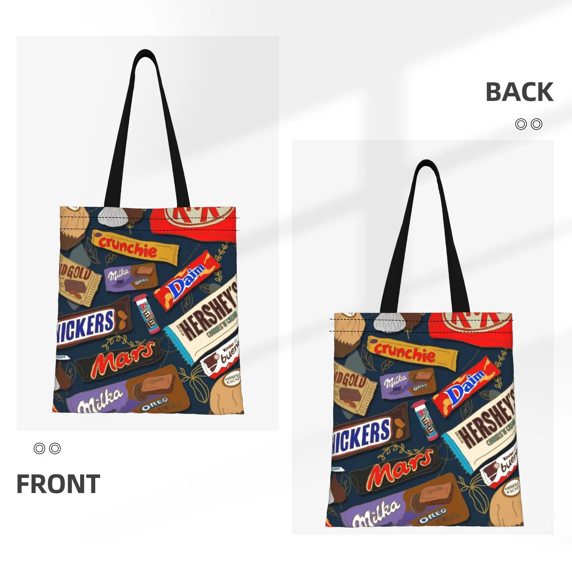 Various Chocolate Candies Kinder Joy Hershey s KitKat Mars Kinder Canvas Tote Bag Perfect for Outdoor Women's Top-Handle Bags