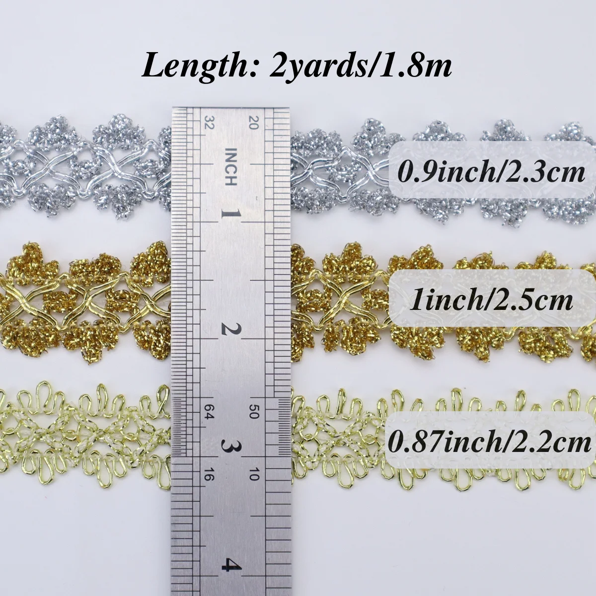 2 Yards Braid Trim Golden/Silvery Lace Trim Ribbon for Sewing Clothing Accessories Home Decoration