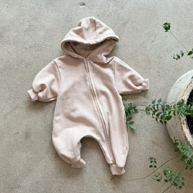 Baby Pocket Hooded Zip-up Jumpsuit Newborn Clothes 2022 Baby Boy Comfy Hooded Romper with Zip Girls Climbing Clothes Jumpsuit