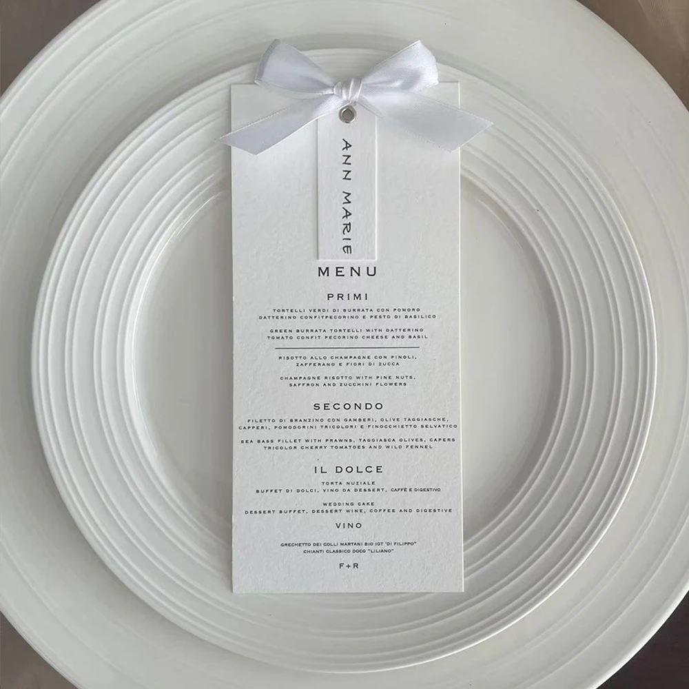 High-End Cotton Paper Customized Wedding Menu Card Personalized Catering Menu Holder for Upscale Event Catering