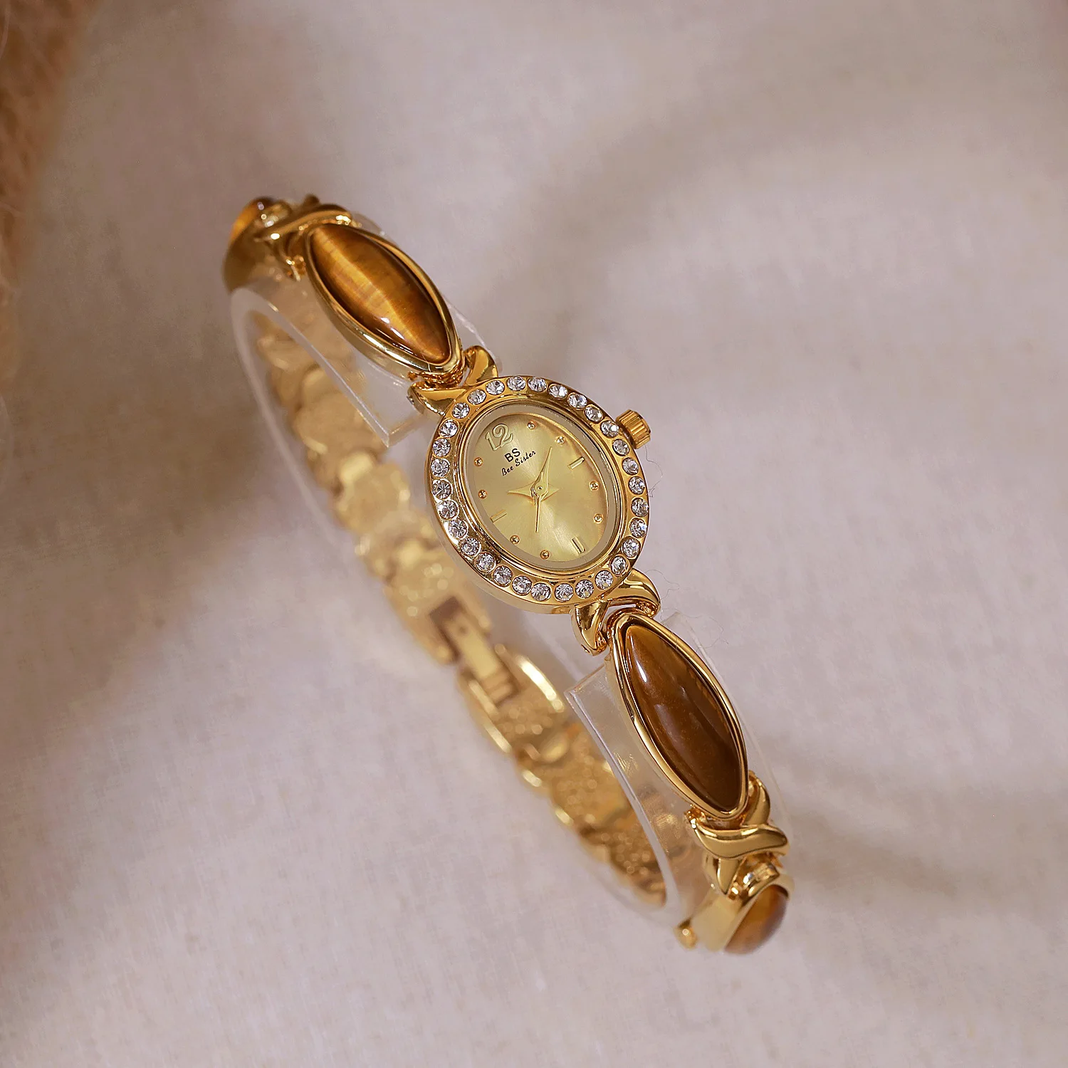 New Women Wristwatch Light Luxury BS Brand Exquisite Natural Tiger Eye Stone Bracelet Waterproof Ladies Fashion Quartz Watches