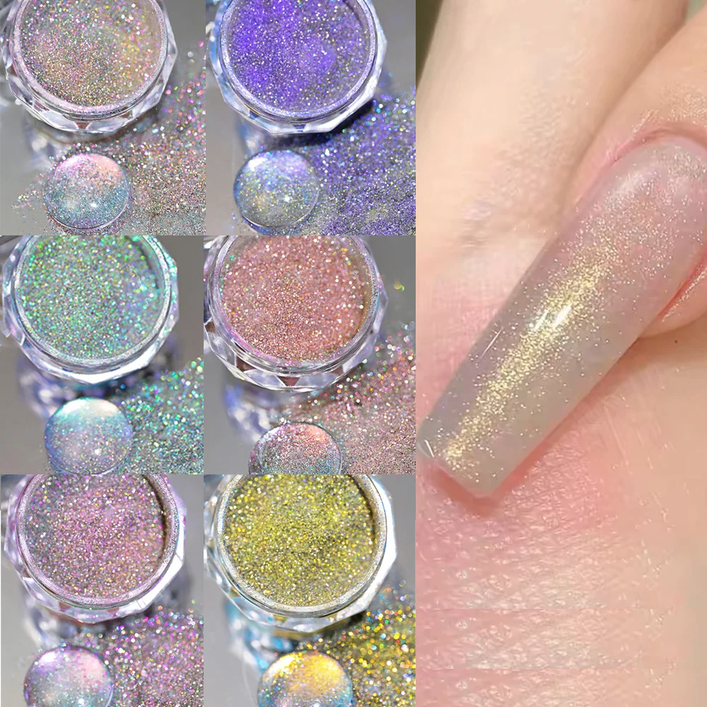 1jar Shiny Reflective Diamond Nail Glitter Powder 0.3g 6Color Holographic Micro Drill Dazzling Crystal Gel Polish Nails Pigment#