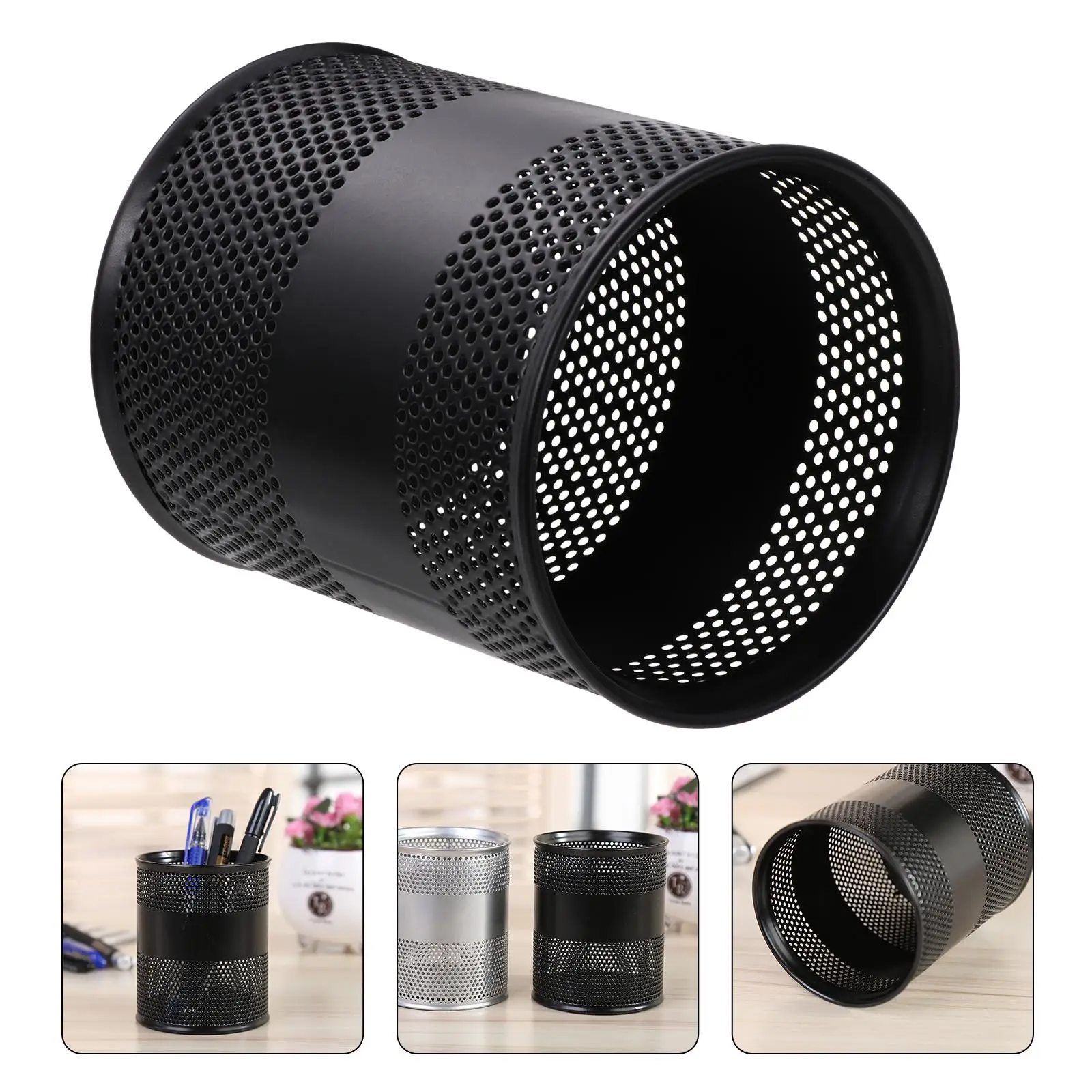 2 Pcs Metal Pen Holder Desktop Organizer Storage Box Wire Mesh Stationery Container Creative Design Iron