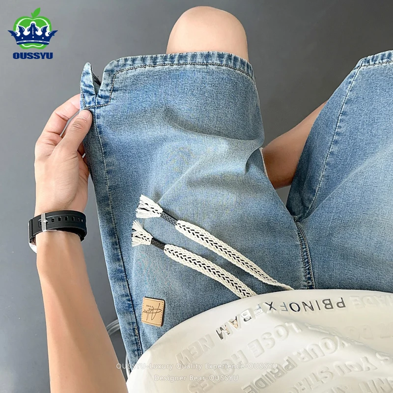 

2026 New Summer Thin Men's Jorts Baggy Straight Casual Shorts Lyocell Fabric Streetwear Knee Length Pants Denim Short Men Brand