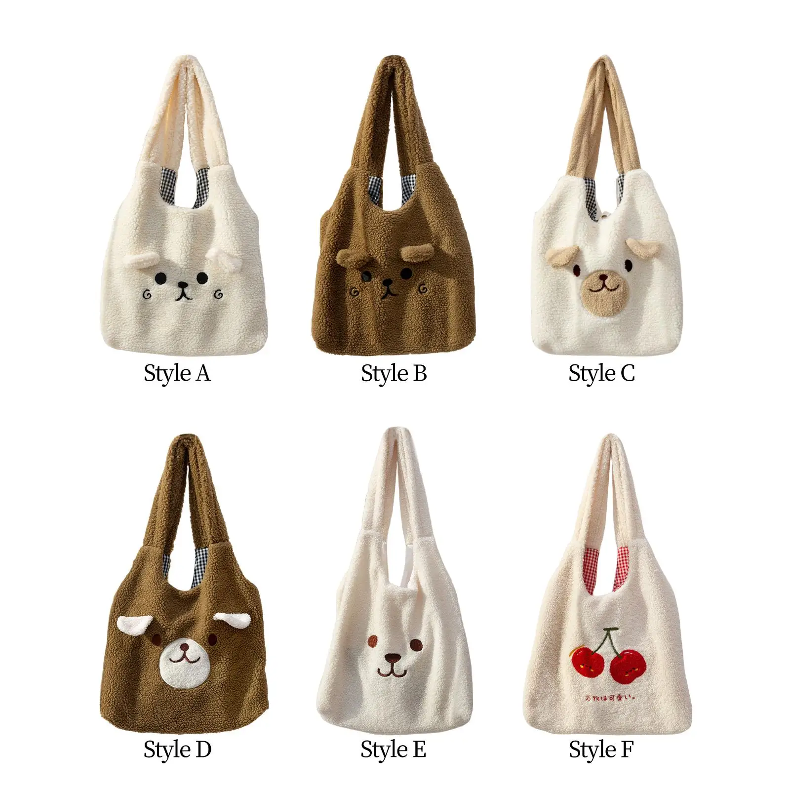 Adorable Women Plush Handbag Underarm Bag Shopping Bag Stylish Ladies Tote for