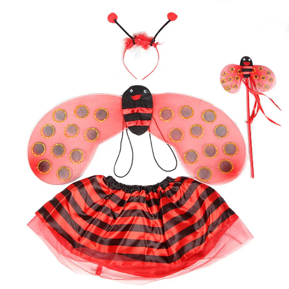 Anime winged bee ladybug princess fairy costume set Halloween costume magic wand dress cosplay prop girl dress up