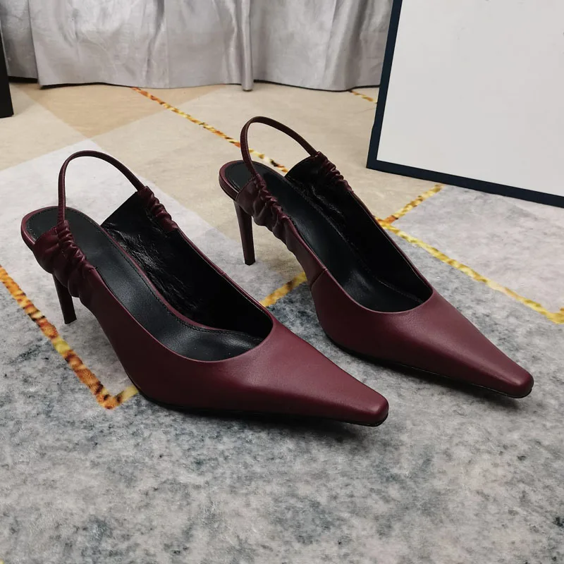 High Quality Women's Oxhide Stiletto High Heels Baotou Genuine Leather Sole Commuting Business Sandals  Fashion Banquet Shoes