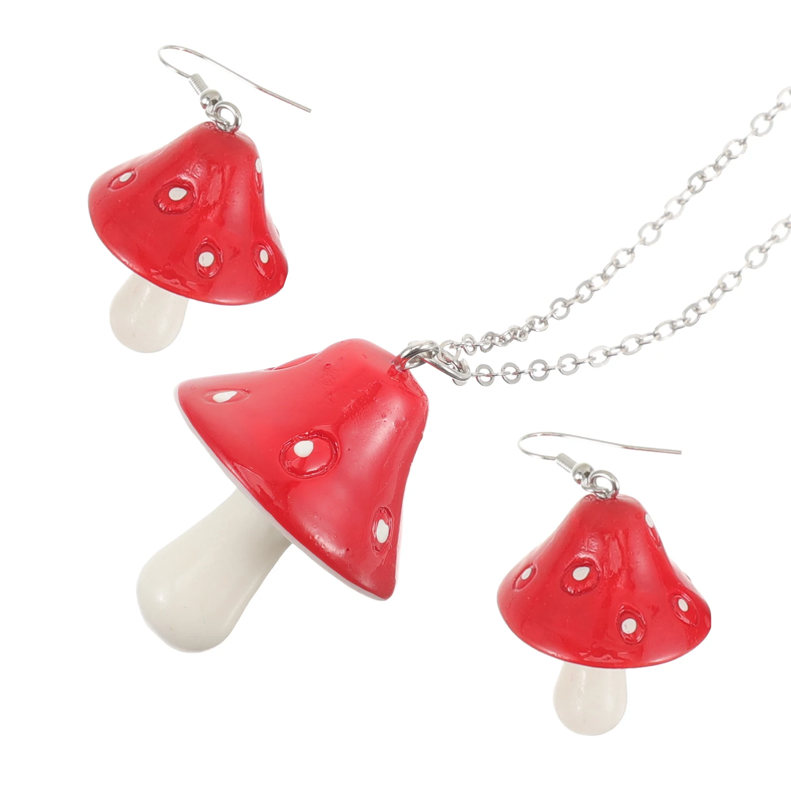 

1Set Mushroom Earrings Necklace Creative Resin Jewelry Lightweight Charming Pendant Necklace Gift for Women Dating Wedding