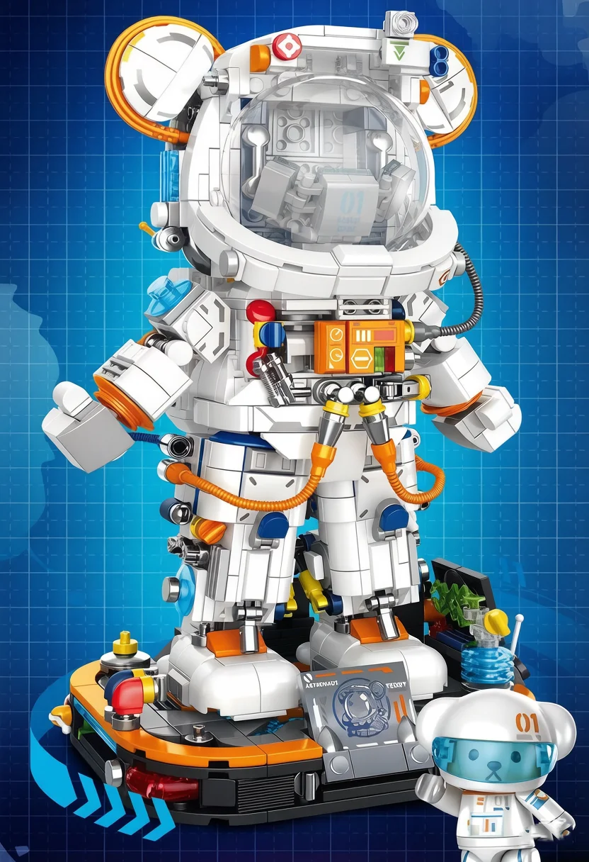 Idea Mechanischer Bär Astronaut Baustein-Modellsets Figuren Konstruktions-Bausteine Spielzeug-Kollektion Mit Licht Als Geschenke – Detail 2