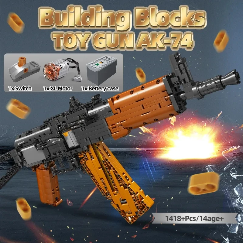 Mould King-pistola de AK-47 motorizada técnica, bloques de construcción, arma militar, juego de juguetes, regalos para niños, 14020